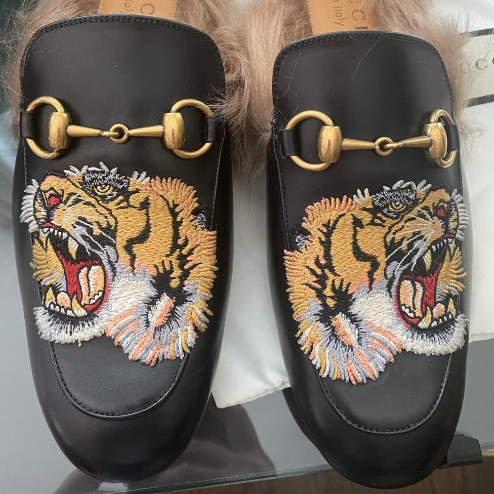 Auth Gucci Princetown Tiger men 4.5/38 women 8/38
